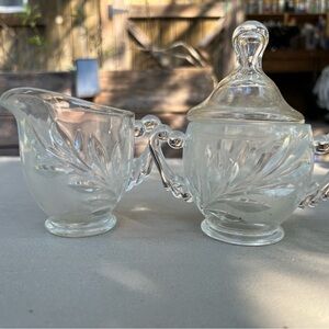 Vintage Indiana Glass Willow Pattern Creamer and Sugar Set